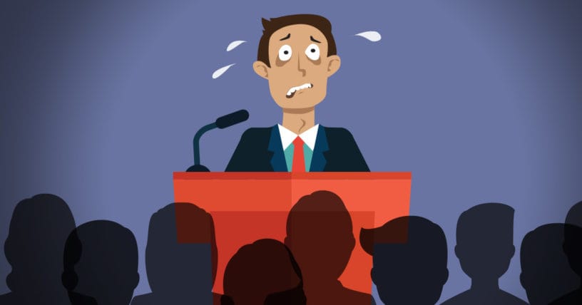 Imagen de una persona pasando nervios para hablar en público