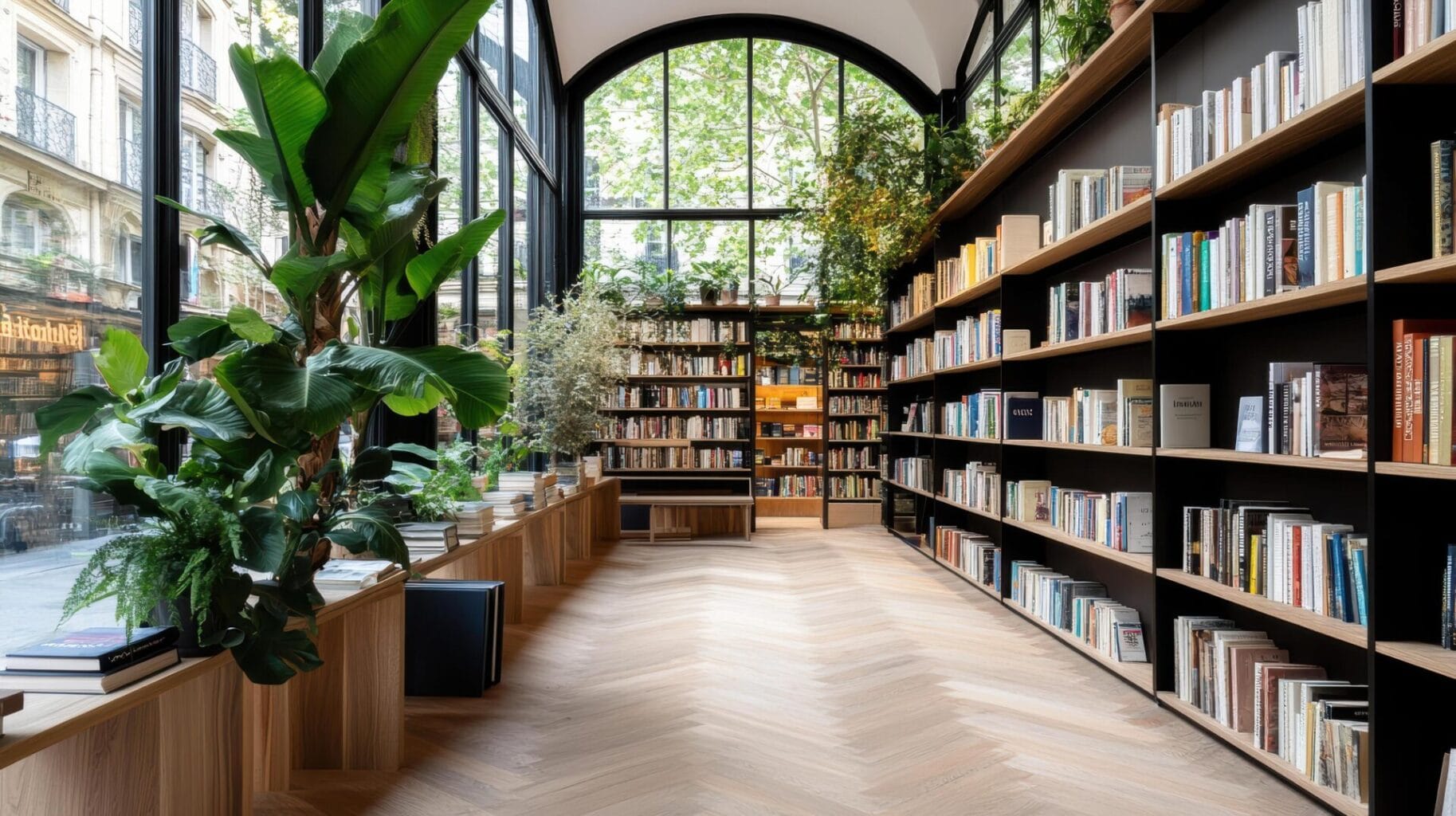Biblioteca escolar con plantas