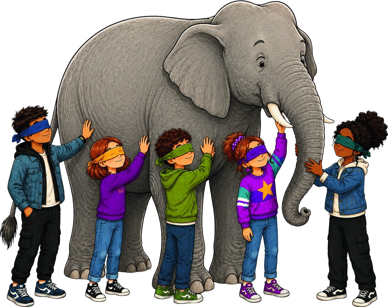Illustration of the story «The Six Blind Men and the Elephant»