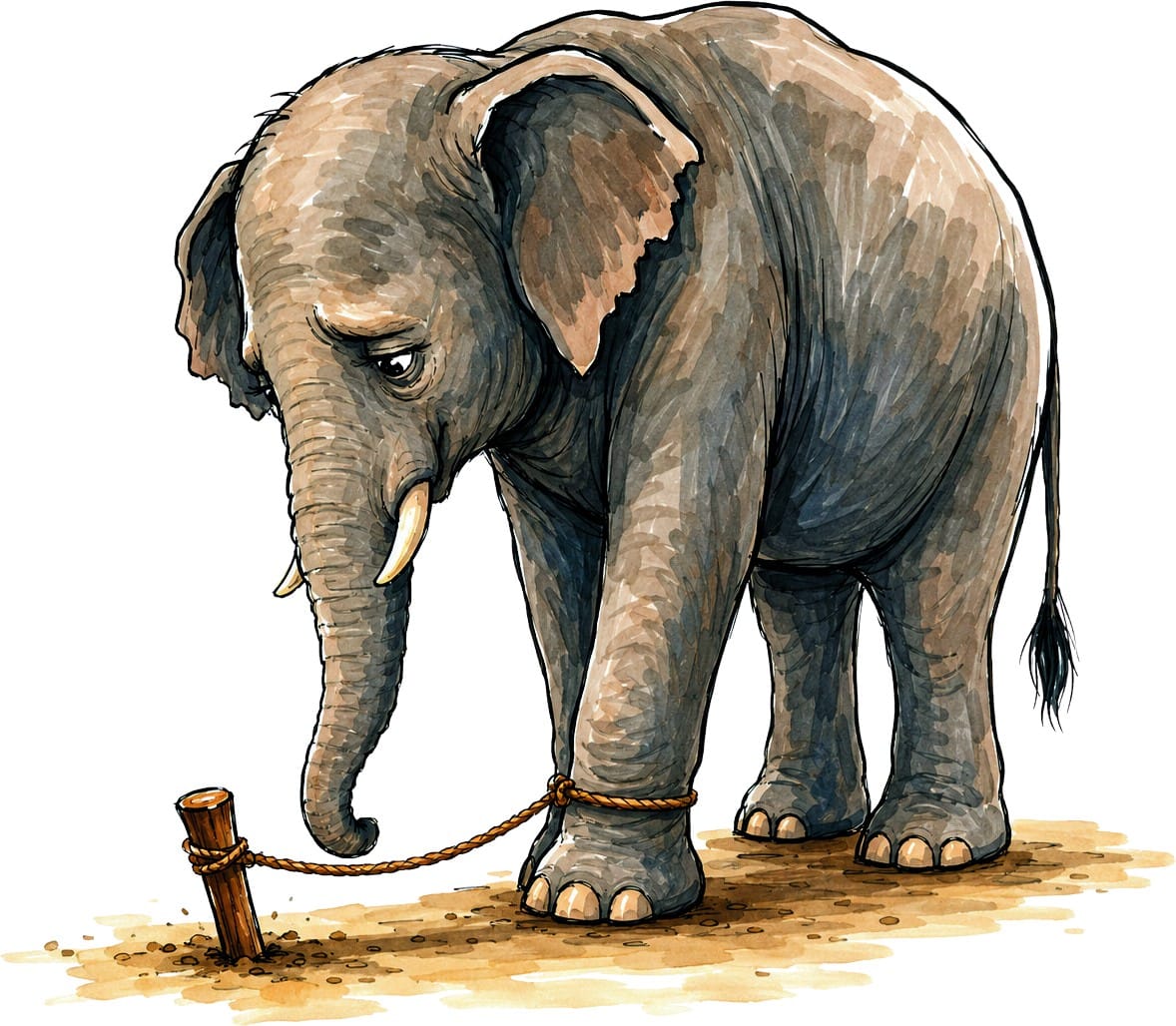 Ilustración del cuento «El elefante encadenado», del cuaderno de NeuroEduca