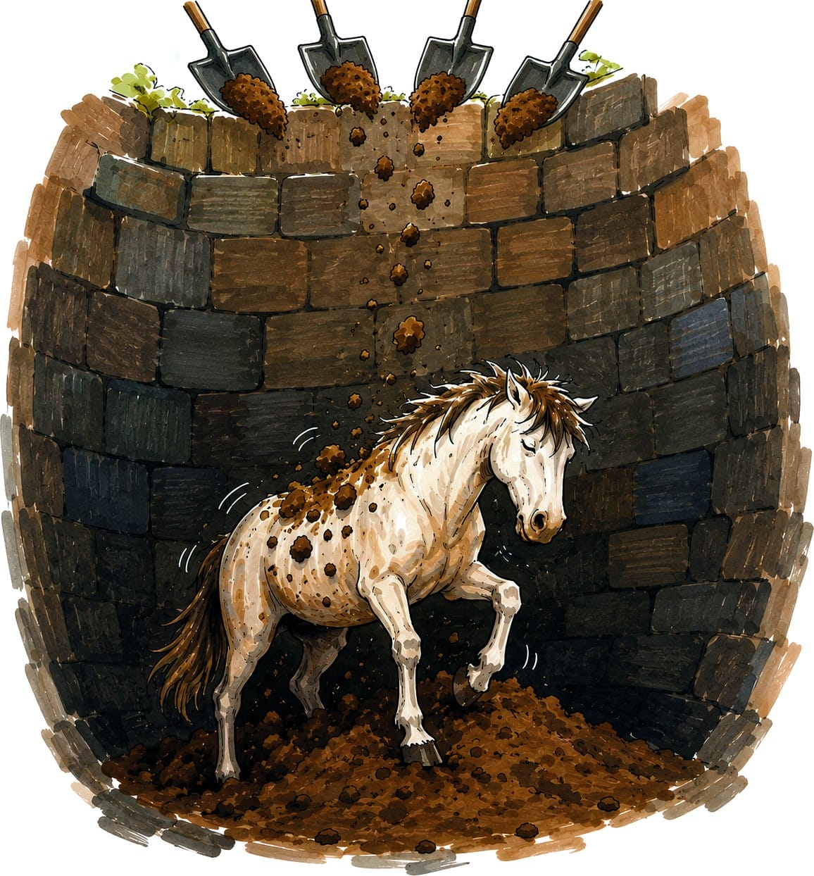 Ilustración del cuento «El caballo y el pozo», del cuaderno de NeuroEduca