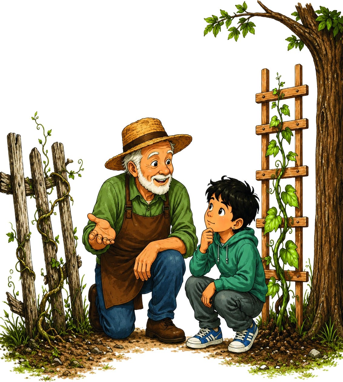 Ilustración del cuento «El jardinero y la enredadera», del cuaderno de NeuroEduca